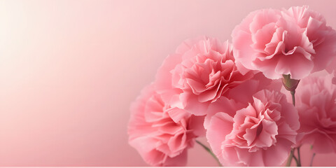 Wall Mural - Pink carnations flowers on pastel pink background with copy space, 