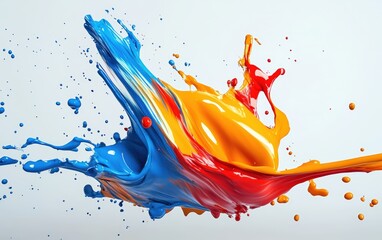 Wall Mural - Colored paint splash. Mix colors. Isolated on white background. Paint  fly drops.