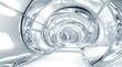 © saichon - A futuristic tunnel made of shiny chrome and glass, with a white background. The tunnel is curved at the end to create an abstract entrance.