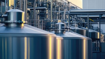 Wall Mural - Close-Up of Modern Industrial Tanks, Highlighting Advanced Equipment and Material Processing Technology