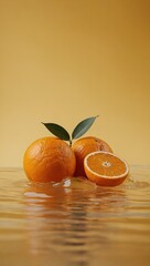 Three oranges with a leaf on top of them