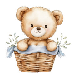 Cute baby bear with pastel blue watercolor, good for nursery or book, clip art