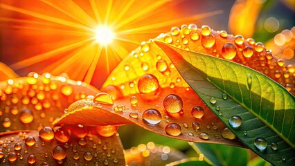 vibrant orange covid droplets bursting morning sunlight dew-kissed leaf fresh hope