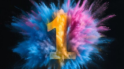 Poster - Colorful explosion of powder forming the number