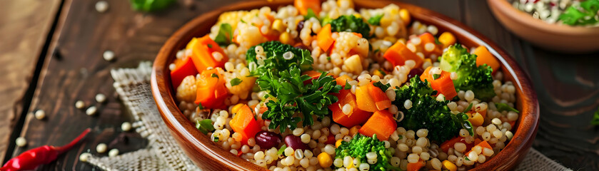 Delicious Israeli Couscous Salad Photo - with Broccoli, Pumpkin, and Herbs