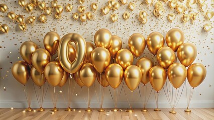 Golden balloons with copy space for number 100 celebration , golden, balloons, copy space, number 100, celebration