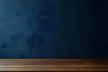 Dark blue background for copy space and wooden table