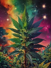 Wall Mural - cannabis flower and leaves