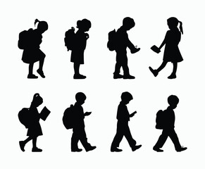 Vector silhouette of school kids back to school illustration template