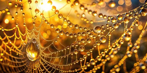 frozen crystals refractions morning dew droplets on spider web sparkle bokeh soft warm golden light serene ethereal nature abstract macro wonder
