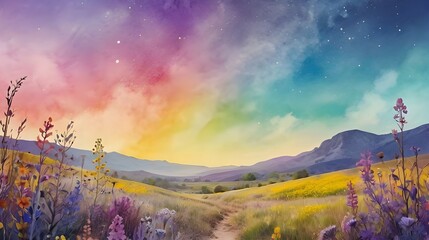 Wall Mural - Watercolor Flowery Fields