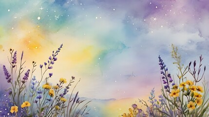 Wall Mural - Watercolor Flowery Fields