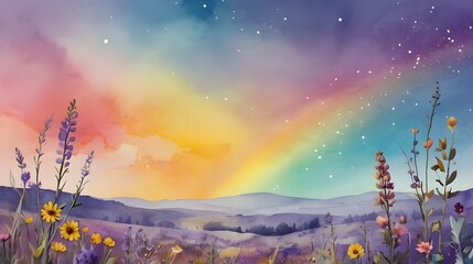 Wall Mural - watercolor flowery fields