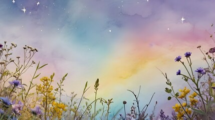 Wall Mural - watercolor flowery fields