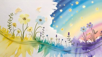 Wall Mural - rainbow and flowers illustration