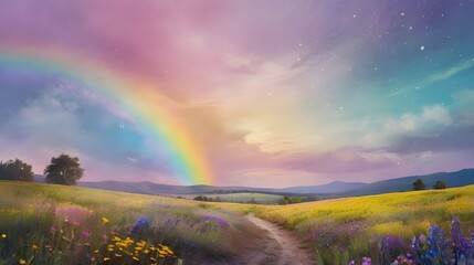Wall Mural - watercolor flowery fields