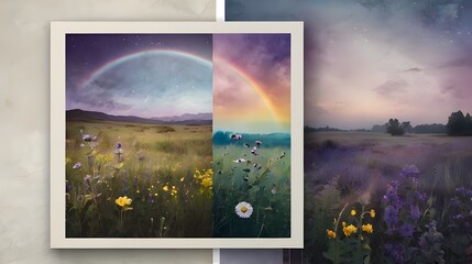 Wall Mural - rainbow and flowers illustration