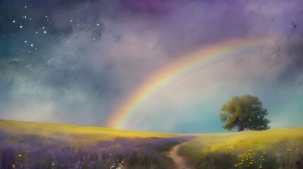 Wall Mural - rainbow and flowers illustration