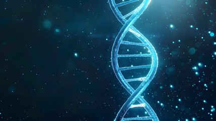 Blue luminous DNA strand set against a dark backdrop symbolizing the mysteries and potential of genetic research