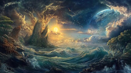 Wall Mural - stunning depiction of the biblical creation narrative showcasing god s magnificent craftsmanship