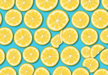 Wall Mural - Lemon Slices on Blue Background