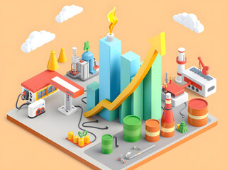 Petroleum Profit Growth Illustration with Gas Pumps