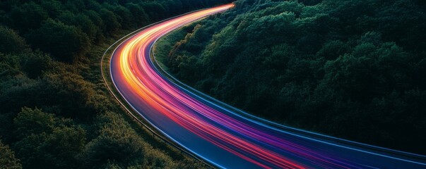 Sticker - Curved road with light trails in forest