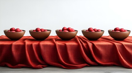 a group of bowls on a table. 