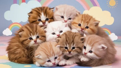 Background with baby cats. Wallpaper kitten cute.