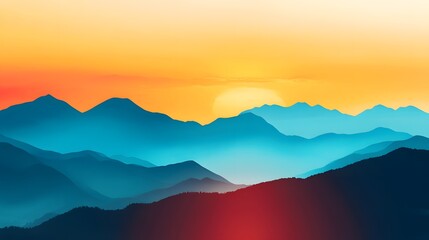 Wall Mural - A Vibrant Sunset Over Silhouetted Mountains