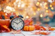 © Anjali - Fall back with clocks  autumn decor  and daylight saving time.