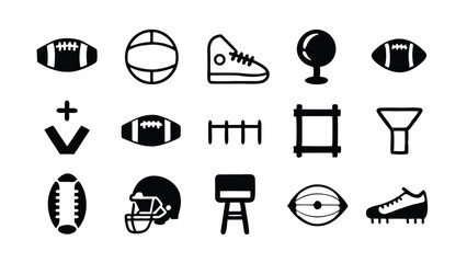 A collection of black and white american football icons.