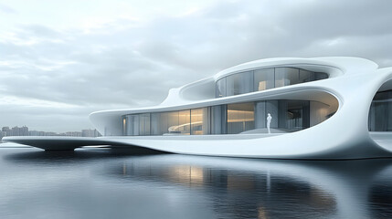 A futuristic building in complete white color