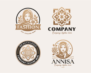 Beauty elegant hijab arabic woman logo design for business company