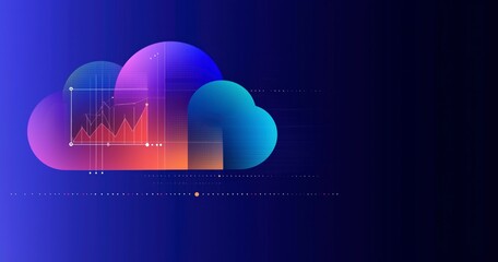 Abstract Cloud and Statistical Charts, Cloud Computing Data Visualization, Digital Data Analysis, Deep Blue Abstract Background Illustration, Freespace, Copy Space, Banner