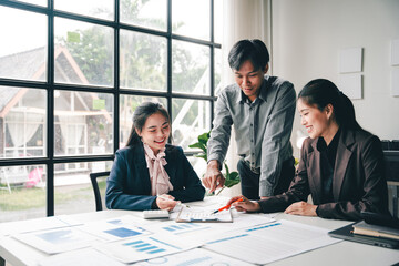 Wall Mural - Meeting to discuss financial business teamwork Brainstorm marketing strategies Prepare documents and digital work at the office