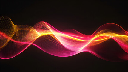 Bold abstract background with a spiral sound wave rhythm line in vibrant  pink and yellow, set against a black background for dramatic effect ,a colorful light wave pattern
