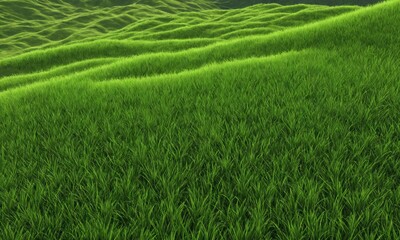 Green grass field with rolling hills