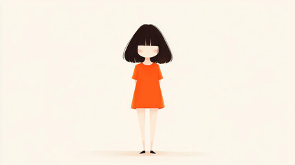 Sticker - A character illustration of a shorthaired woman in an orange tshirt stands confidently against a clean background.