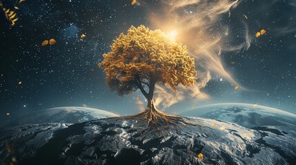 Wall Mural - Concept of economic growth featuring a golden tree