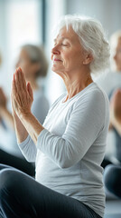 Sticker - Senior Citizens Maintaining Health with Yoga in a Bright Room