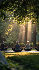 Canvas Print - Senior Citizens Practicing Yoga in Park - Embracing Health and Tranquility  