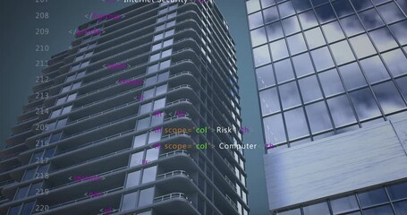 Sticker - Animation of data processing over cityscape on blue background