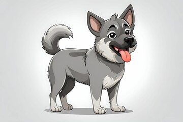 Cartoon Illustration of a Friendly Gray and White Dog with Pink Tongue Out