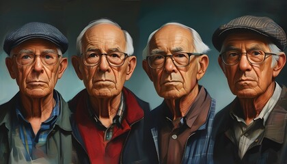 Canvas Print - Expressions of Wisdom: Diverse Portraits of Elderly Men Reflecting Unique Personalities and Rich Life Experiences