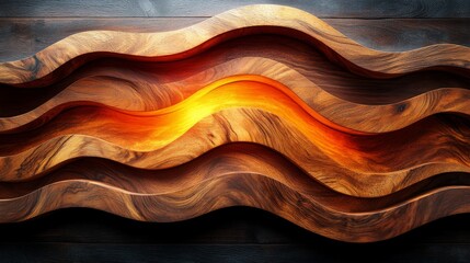 Sticker - Wooden wave sculpture with vibrant lighting