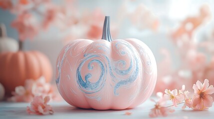 Canvas Print - An elegant collection of pumpkins in muted pink and blue tones