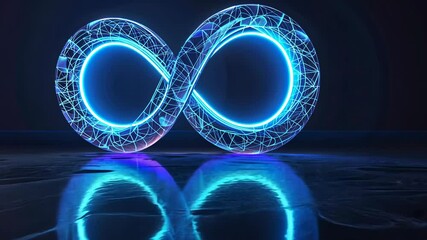 Wall Mural - Neon symbol loop sign light background 3d line abstract infinite glow digital blue shape concept icon 8. Loop symbol neon circle effect limitless wave brush logo energy space design technology curve