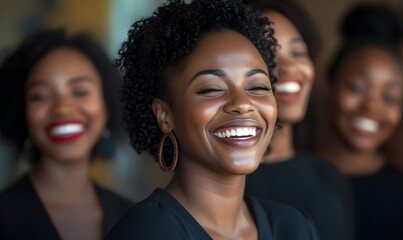 group of different african women smiling and joyful isolated against a office background, Generative AI