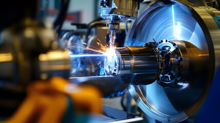 a machine is in the process of cutting metal. concept of precision and focus, as the machine is work